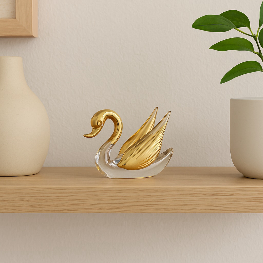 Vintage PENCO Gold & Clear Glass Swan Figurine Paperweight Taiwan